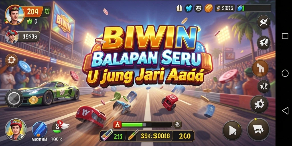 Tampilan seru gameplay balapan BIWIN yang mendebarkan.