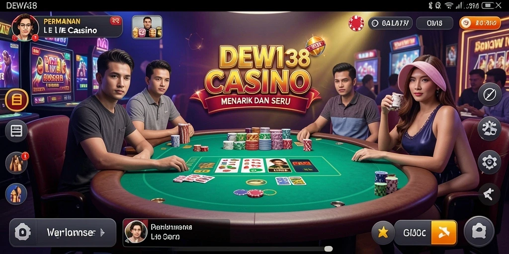 Screenshot DEWI138 menampilkan dealer yang sedang berinteraksi dengan pemain.