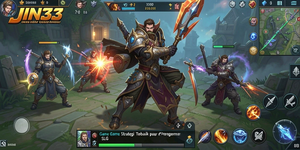 Screenshot gameplay menampilkan strategi dan pertempuran di JIN33.