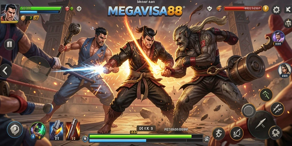 Tampilan gameplay Fighting yang menegangkan di MEGAVISA88.